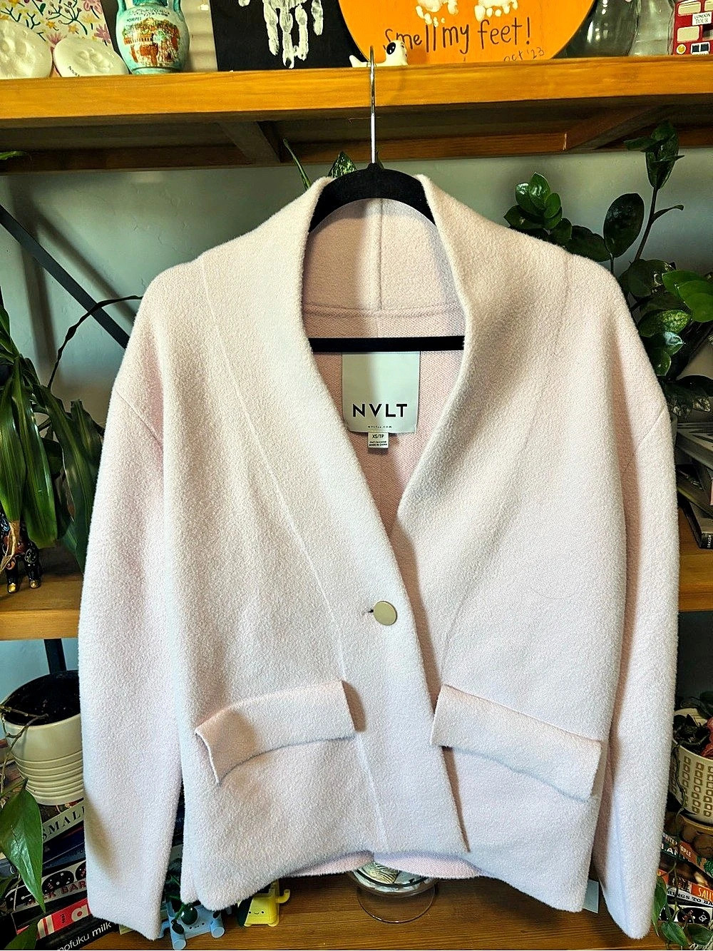 Anthropologie x NVLT Knit Relaxed Sweater Blazer / Coatigan in Soft Pink XS